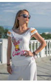 Блузи - Лятна блузка с къдри и розов принт Flamingo -  - 3417 - 16754 -  - ТОП модели и цени
