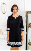 Black Casual A- line Cotton 3/4 Sleeve with sequins Midi Winter Dress