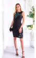 Black Formal Slim fit Oval neckline Lace and Sequin Dress