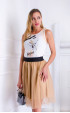 white  Summer blouses ⭐ Ecru Elegant Sleeveless Print and Mesh