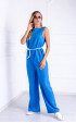 blue long Jumpsuits ⭐ Blue Casual Linen Sleeveless Jumpsuit