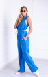 Blue Casual Linen Sleeveless Jumpsuit