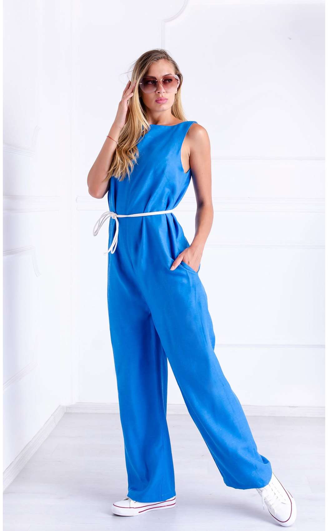 Blue Casual Linen Sleeveless Jumpsuit ⊶ Jumpsuits ᑕ❶ᑐ