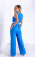 blue long Jumpsuits ⭐ Blue Casual Linen Sleeveless Jumpsuit