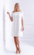 Дамски рокли с пера ⭐ Стилна рокля от бял жоржет за бременни