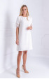 White Formal A line dress with feathers and pearls