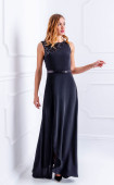 Long black formal evening georgette sequins sleeveless dress