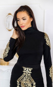 Black Elegant Slim fit Long sleeve High neck Gold sequins Winter Blouse