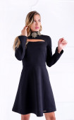 black midi Formal Dresses ⭐ Black Elegant Tricot Long sleeve A-