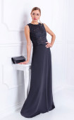 Evening formal black lace and georgette sleeveless dress
