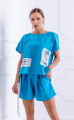 сини  Комплекти ⭐ Летен спортен комплект блуза и къси панталонки Turquoise