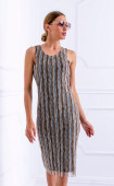 Elegant Slim fit Sleeveless Mesh and Jersey Oval neckline Midi Dress in mixed color