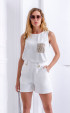 бели  Летни блузи ⭐ Бял дамски топ с джоб от пайети и ефектен