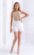 ecru  Summer blouses ⭐ Beige Elegant Polyester and Mesh Lining
