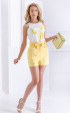 Short summer yellow pants with pockets and belt