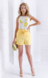 Short summer yellow pants with pockets and belt