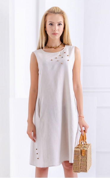 beige midi Summer dresses ⭐ Summer linen dress with stones and