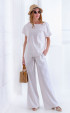 бели  Летни блузи ⭐ Бяла ленена блузка с къси ръкави