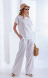 бели  Летни блузи ⭐ Бяла ленена блузка с къси ръкави