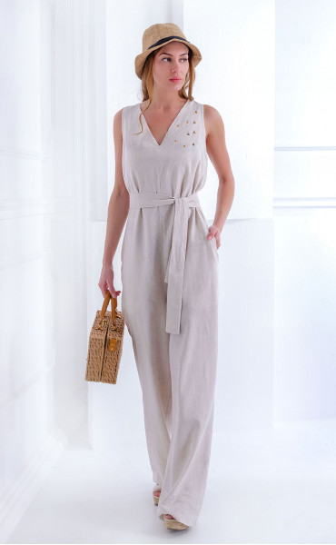 beige long Dress code LINEN ⭐ Summer linen sleeveless jumpsuit