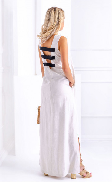 beige long Dress code LINEN ⭐ Long linen dress with black back