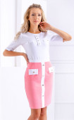 Pink slit skirt with deco pockets and golden buttons