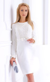 Бяла рокличка от плетиво и велур с дантела