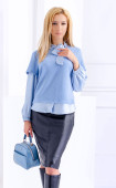 Зимна блуза от плетиво и жоржет в нежно синьо