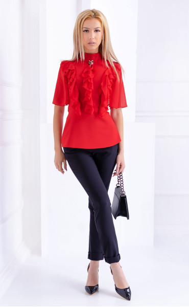 red  Formal blouses ⭐ Red formal halfsleeve blouse with curls