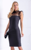 Официална черна вталена делова рокля с тюл Luxe