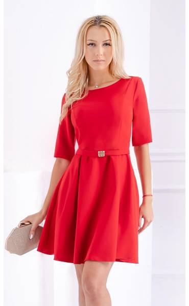 Официални рокли ⭐ Къса червена рокля с плохи Cherry