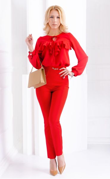 Елегантна  червена блуза с къдри ⭐ Дамска блузка | Arogans