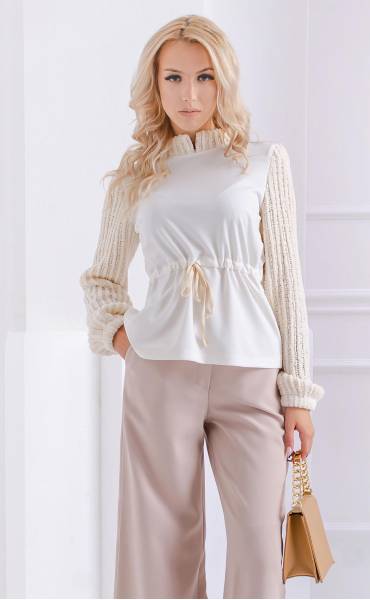 екрю Зимни блузи ⭐ Дамска зимна блуза от трико с плетиво