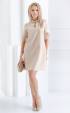 Beige formal midi dress with feathers