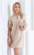 Beige formal midi dress with feathers