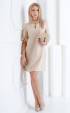 Beige formal midi dress with feathers