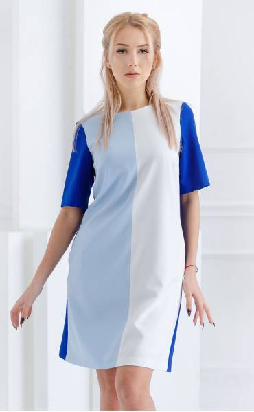 Летни рокли ⭐ Пролетна спортно елегантна рокля в бял и син цвят