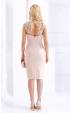 Beige formal midi dress with luxyry lace and feathers