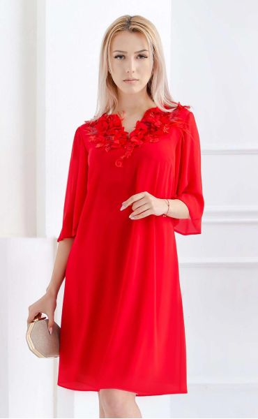 red midi Formal Dresses ⭐ Red dress with 3d lace