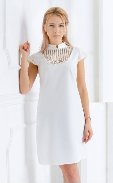 Официална рокля с дантела в бяло Jasmine ⭐ Рокля с къс ръкав Ароганс