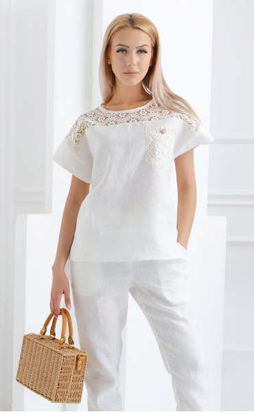 ecru mini Summer blouses ⭐ White linen summer blouse