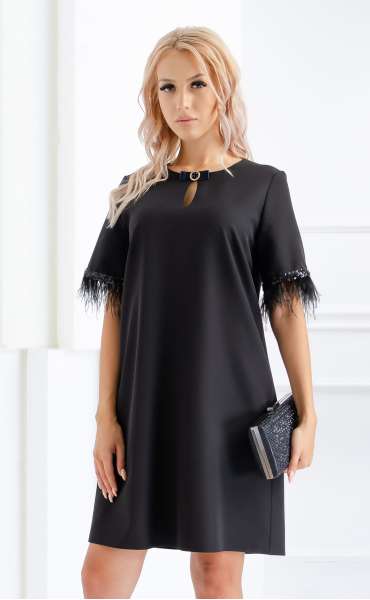 black midi Formal Dresses ⭐ Black dress with feathers