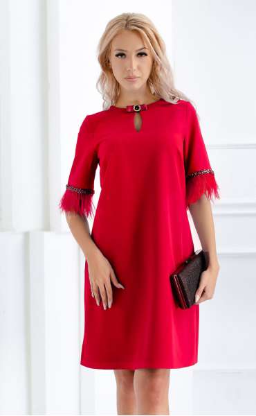 red midi Formal Dresses ⭐ Stylish red dress with feathers Adele