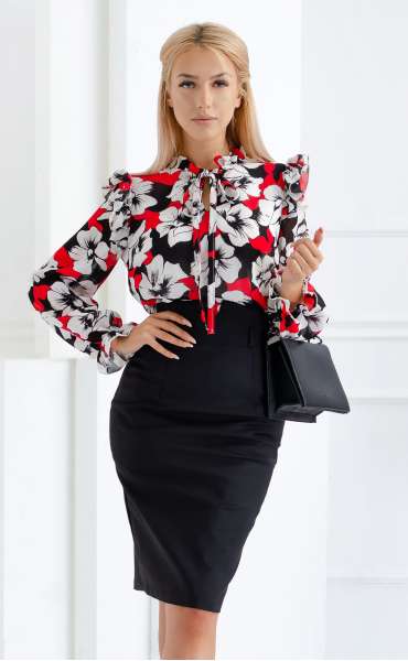 Дамски блузи ⭐ Шифонена официална блуза с къдри