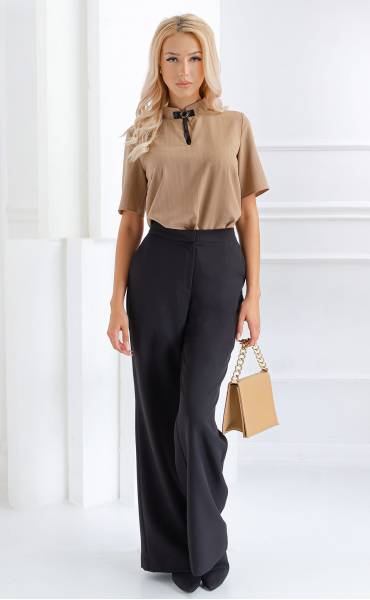 Прав широк дамски черен елегантен панталон ⭐ Дамски панталони