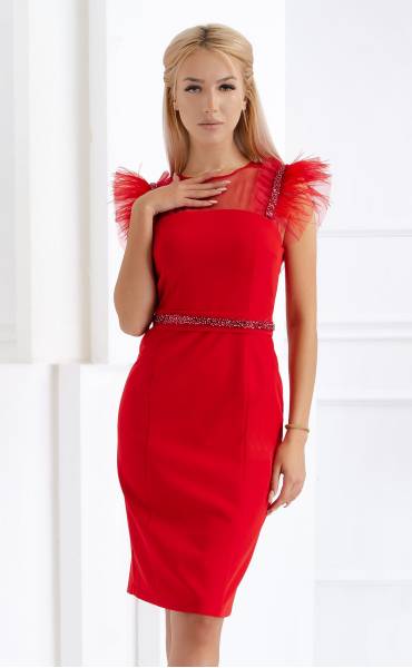 Официални бутикови рокли charlotte ⭐ червена рокля с пера