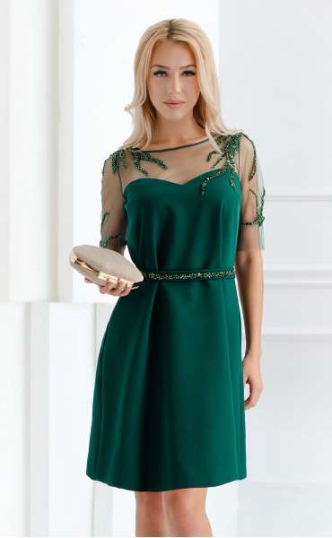 Официална маслено зелена рокля Zafir ⭐ Луксозна рокля с дантела