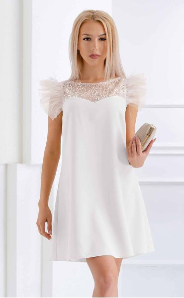 бели рокли ⭐ Стилна бяла официална рокля с перли Валъри