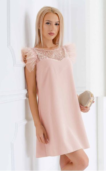 Валъри розови рокли ⭐ Официална розова рокля с пера