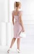 Pink formal midi dress with feathers